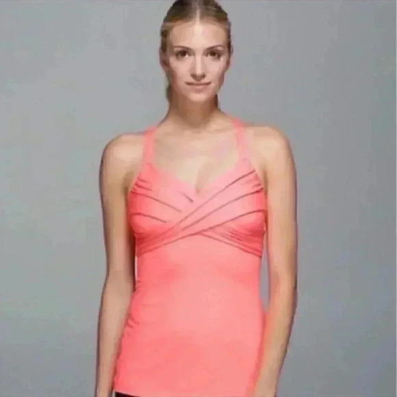 Lululemon wrap it up coral color tank top with a built in bra - Picture 1 of 7